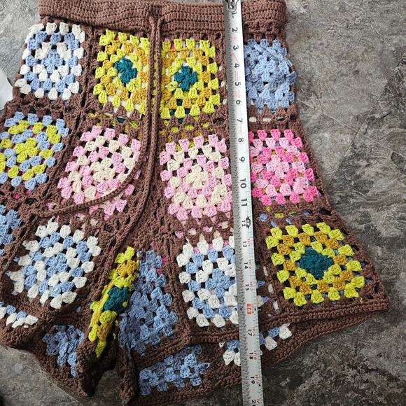 Zara Crotchet Granny Square Boho Festival Knit Colorful Shorts Size Small - Picture 6 of 7